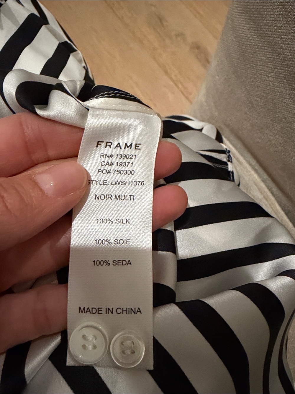 FRAME Black and White Striped 100% silk Button-Down Blouse - Picture 3 of 4
